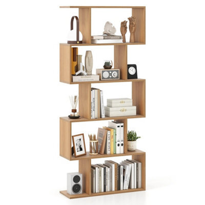 5-Tier Geometric S-Shaped Bookcase Natural - image 1