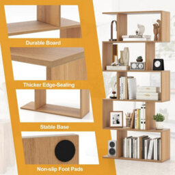 5-Tier Geometric S-Shaped Bookcase Natural - thumbnail 4