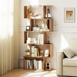 5-Tier Geometric S-Shaped Bookcase Natural - thumbnail 6
