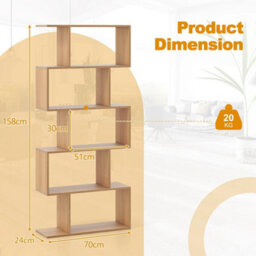 5-Tier Geometric S-Shaped Bookcase Natural - thumbnail 2