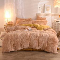 Living And Home Camel Single Side Faux Mink Fleece Bedding Duvet Cover With 2 Pillowcases Bed Linen Set Soft Warm And Cozy Double Size - thumbnail 4