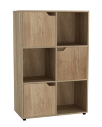 Urbn-Living Oak, Oak - 6-Cube Shelving Unit With Wooden Doors - thumbnail 2