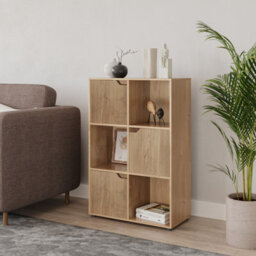 Urbn-Living Oak, Oak - 6-Cube Shelving Unit With Wooden Doors - thumbnail 3