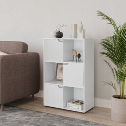 Urbn-Living Oak, Oak - 6-Cube Shelving Unit With Wooden Doors - thumbnail 7