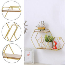 Living And Home 2Pcs Golden Hexagonal  Metal Wall Shelves Display Unit - thumbnail 2