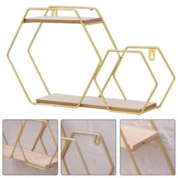 Living And Home 2Pcs Golden Hexagonal  Metal Wall Shelves Display Unit - thumbnail 4