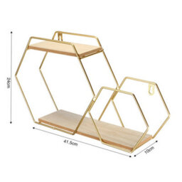 Living And Home 2Pcs Golden Hexagonal  Metal Wall Shelves Display Unit - thumbnail 5