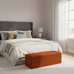 120Cm Wide Lux Ottoman Storage Box, Burnt Orange Velvet Upholstered Full Striped Storage Ottoman Box - thumbnail 2