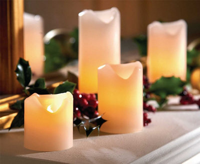 4 X Real Wax Led Pillar Candles - Battery Powered Flameless Flickering Light Home Decoration - One Of Each 5, 7.5, 10 & 13Cm High - image 1