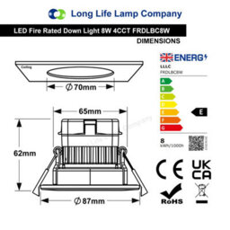Long Life Lamps Company 8W Led Fire Rated Brushed Chrome Recessed Downlights Dimmable Colour Switching Cct Ip65 Frdlbc8W - thumbnail 2