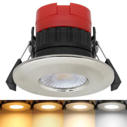 Long Life Lamps Company 8W Led Fire Rated Brushed Chrome Recessed Downlights Dimmable Colour Switching Cct Ip65 Frdlbc8W - thumbnail 1