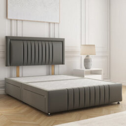 Bsspoke Lily Divan Bed Set In Grey Plush Velvet 24Inch Headboard & Footboard 2 Drawers Same Side & No Mattress In All Sizes - thumbnail 1
