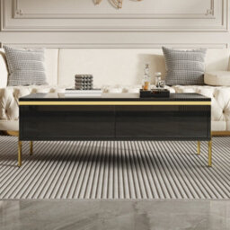 Matteo Modern High-Gloss Coffee Table With Gold Accents And Storage Drawers - Black - thumbnail 7