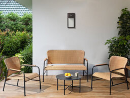 Beliani Garden Lounge Set With Table 4 Seater Ofanto Pe Rattan Natural - thumbnail 2