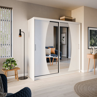 Arte Elypse Contemporary 2 Mirrored Sliding Door Wardrobe 9 Shelves 2 Rails White (H)2000mm (W)2000mm (D)620mm - image 1