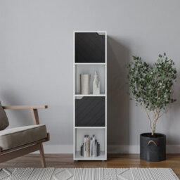 Urbn-Living Urbnliving 119Cm Height White Wooden Cube Bookcase With Black Line Door Display Shelf Storage Shelving Cupboard - thumbnail 1