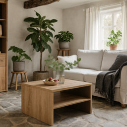 Wyld Haus Athens Natural Oak Wood-Effect Square Coffee Table With Shelf