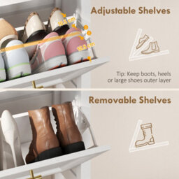 Homcom Shoe Cabinet With 2 Flip Drawers, Narrow Shoe Storage Cabinet, White - thumbnail 6