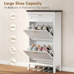 Homcom Shoe Cabinet With 2 Flip Drawers, Narrow Shoe Storage Cabinet, White - thumbnail 5