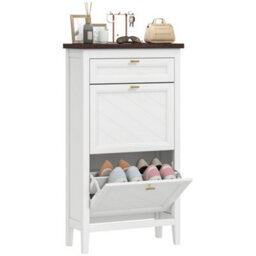 Homcom Shoe Cabinet With 2 Flip Drawers, Narrow Shoe Storage Cabinet, White - thumbnail 2
