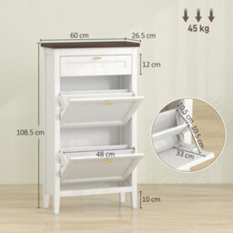 Homcom Shoe Cabinet With 2 Flip Drawers, Narrow Shoe Storage Cabinet, White - thumbnail 3