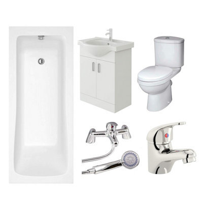 Veebath Sophia 1700mm Bath, White Vanity Unit & Taps Bathroom Suite - image 1