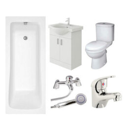 Veebath Sophia 1700mm Bath, White Vanity Unit & Taps Bathroom Suite - thumbnail 1