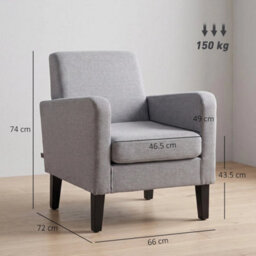 Modern Armchair Accent Chair With Rubber Wood Legs For Bedroom Light Grey - thumbnail 3