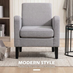 Modern Armchair Accent Chair With Rubber Wood Legs For Bedroom Light Grey - thumbnail 4