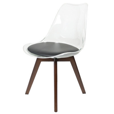 Fusion Living Soho Clear And Black Plastic Dining Chair With Squared Dark Wood Legs - image 1