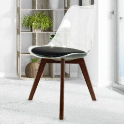 Fusion Living Soho Clear And Black Plastic Dining Chair With Squared Dark Wood Legs - thumbnail 2