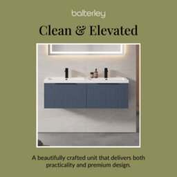 Balterley Fluted Front Wall Hung 2-Drawer Bathroom Vanity Unit With Double Basin, 1200mm, Satin Blue, Black Handles - thumbnail 7