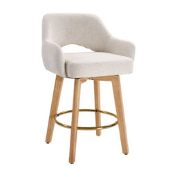 Living And Home Set Of 2 Beige Swivel Chenille Upholstered Bar Stools With Wooden Legs - thumbnail 3