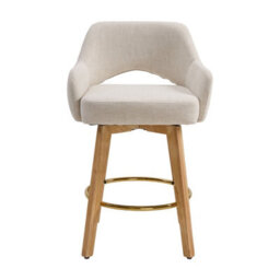 Living And Home Set Of 2 Beige Swivel Chenille Upholstered Bar Stools With Wooden Legs - thumbnail 2