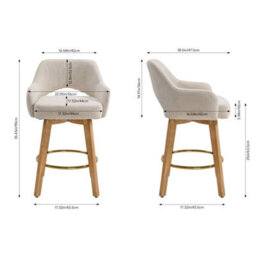 Living And Home Set Of 2 Beige Swivel Chenille Upholstered Bar Stools With Wooden Legs - thumbnail 6