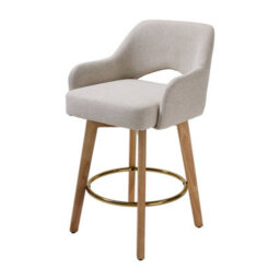 Living And Home Set Of 2 Beige Swivel Chenille Upholstered Bar Stools With Wooden Legs - thumbnail 4