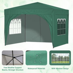 Birchtree Waterproof 3M X 3M Heavy Duty Pop Up Gazebo Marquee Garden Awning Party Tent Canopy 600D Polyester Steel Frame Green - thumbnail 5