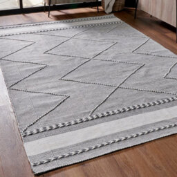 Pacific Lifestyle Outdoor Indoor Grey And White Plaited Stripe Pattern Rug - thumbnail 1