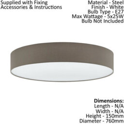 Elegant Flush Ceiling Light In Taupe And White Fabric - E27 Bulb Compatible - thumbnail 2