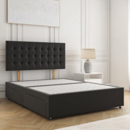 Bsspoke Isla Divan Bed Set Black Plush Velvet With 24Inch Headboard & No Mattress No Drawers In Single Double King 4Ft 6Ft