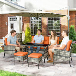 Outsunny 6 Pieces Rattan Garden Furniture Sofa Set With Cushions, Orange