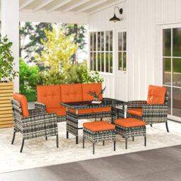 Outsunny 6 Pieces Rattan Garden Furniture Sofa Set With Cushions, Orange - thumbnail 9