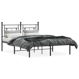 Berkfield Metal Bed Frame Without Mattress With Headboard Black 140X200Cm - thumbnail 3