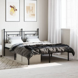 Berkfield Metal Bed Frame Without Mattress With Headboard Black 140X200Cm - thumbnail 1