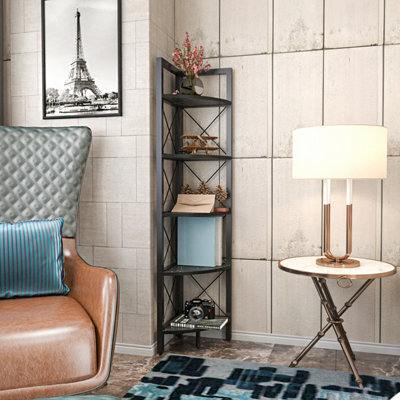 Decorotika Remo Corner Bookcase Shelving Unit Black Marble Effect & Black - image 1