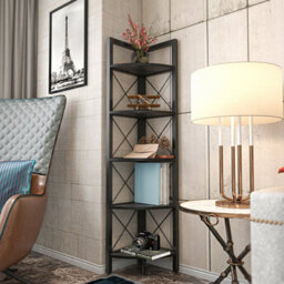 Decorotika Remo Corner Bookcase Shelving Unit Black Marble Effect & Black - thumbnail 2