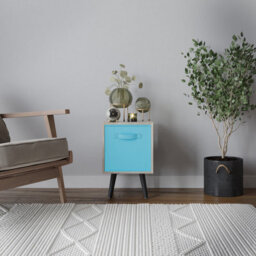 Urbn-Living Urbnliving 51Cm Height Antique Oak Wooden Cube Storage Bookcase Sky Blue Inserts Scandinavian Black Legs - thumbnail 2