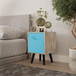 Urbn-Living Urbnliving 51Cm Height Antique Oak Wooden Cube Storage Bookcase Sky Blue Inserts Scandinavian Black Legs