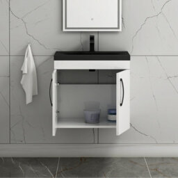 Royal Bathrooms Turin 600mm Wall Hung Vanity Unit 2 Door Gloss White With Black Basin & Handles - thumbnail 6