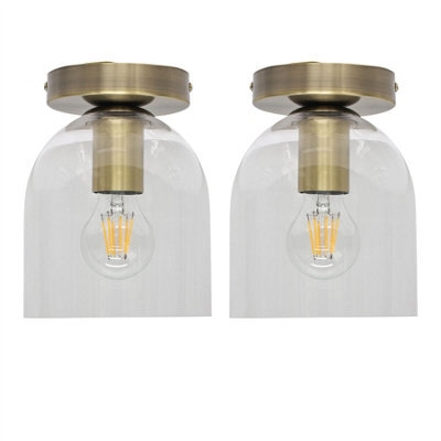 First Choice Lighting Set Of 2 Belten - Glass Cloche Antique Brass Ceiling Light Fittings - image 1